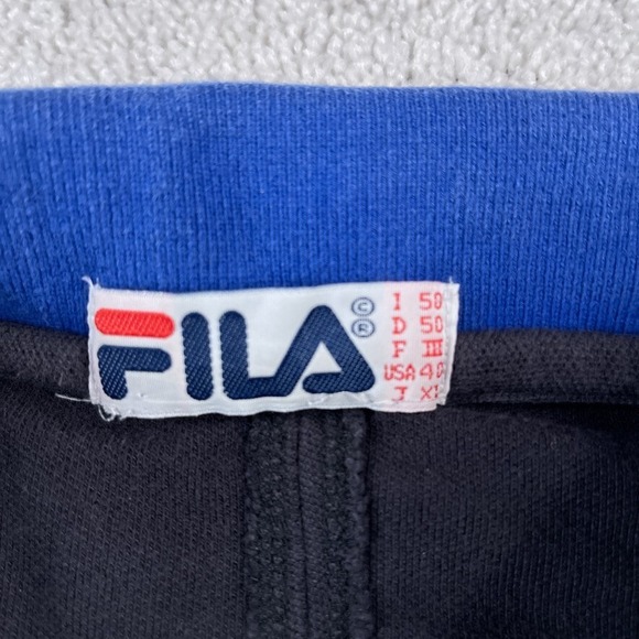 VINTAGE Fila Polo Shirt Mens Medium Black‎ Blue Logo Cotton Ringer Retro 90s - Picture 4 of 10